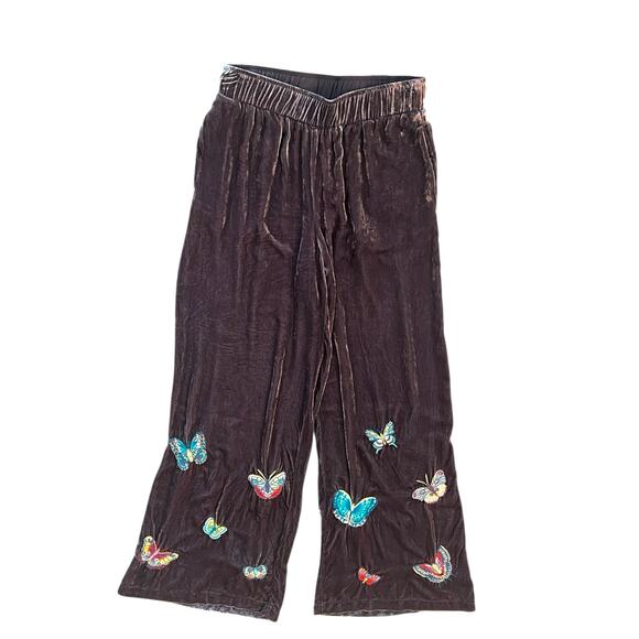 Johnny Was Luciana Seamed Wide Leg Pants Velour Brown Butterfly Boho Size XS - Picture 2 of 8
